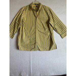 Lauren Ralph Lauren Women's size 1X Yellow Blue Striped Button Front Cotton Top